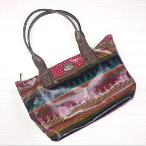 Fossil Key Per Large Coated Canvas Sweater Knit Print Zip Shoulder Bag Purse